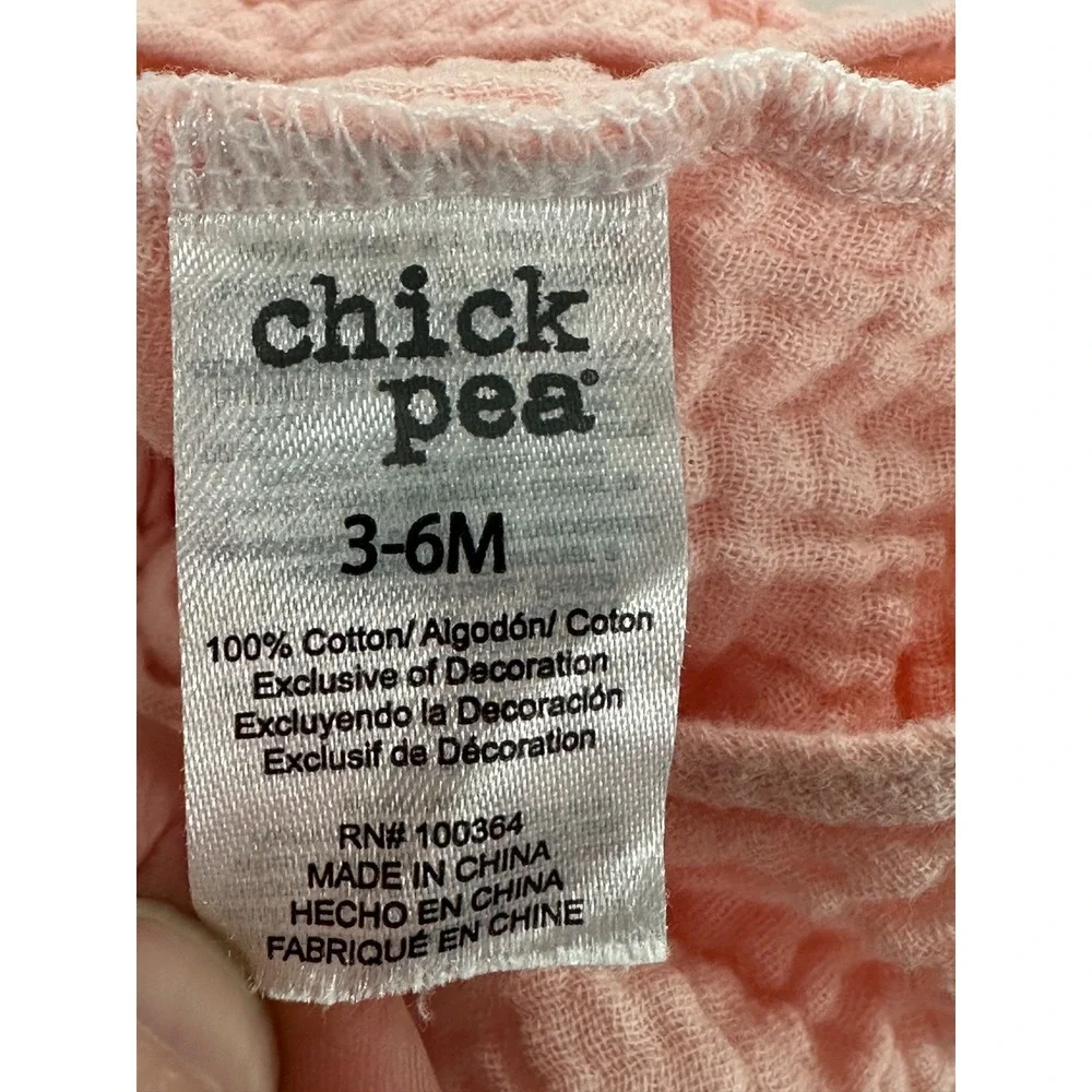Chick Pea Baby Girl Pink Muslin Romper‎ Ruffle Sleeve 100% Cotton 3-6M Summer